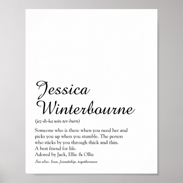 Name Definition Chic Script Black and White Poster (Front)