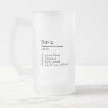 Name Definition Custom Gift for Him Personalized  Frosted Glass Beer Mug<br><div class="desc">Name Definition Custom Gift for Him Personalized</div>