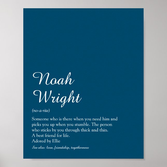 Name Definition Script Modern Blue Fun Poster (Front)