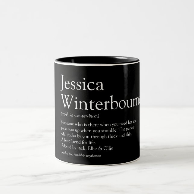 Name Definition Typographic Black and White Two-Tone Coffee Mug (Center)