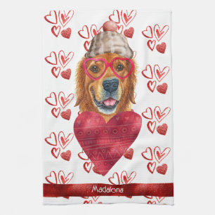 Name Dog Lover Valentine Gift Golden Retriever Kitchen Towel