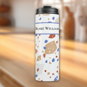 Name, Earth Tones Mosaic Terrazzo Pattern 12oz Thermal Tumbler