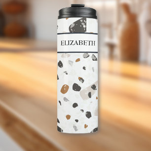 Name, Earth Tones Mosaic Terrazzo Pattern 16oz Thermal Tumbler