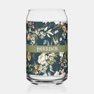 Name, Elegant 1600s Still Life Florals Oxford Blue Can Glass