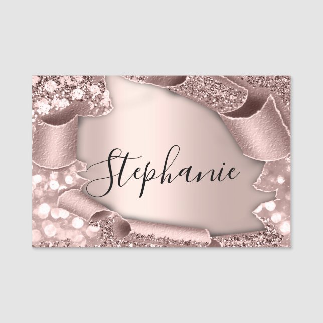 Name Event Rose Glam Glitter 3D Wedding Tag (Front)