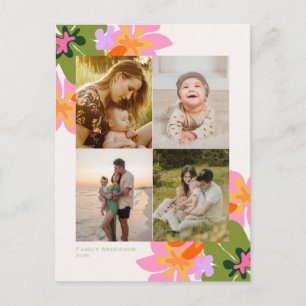 Name family 4 photos collage floral cute holiday postcard