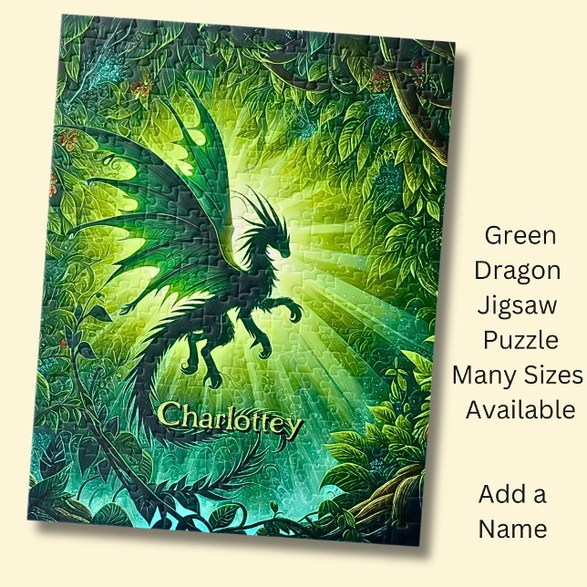 Name, Fantasy Dragon Flying in Green Light Rays Jigsaw Puzzle (Creator Uploaded)