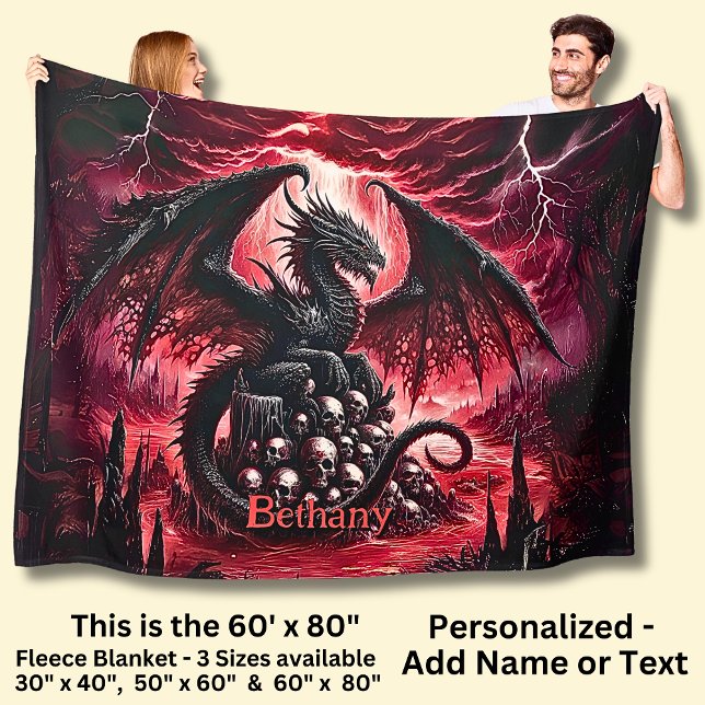 Name, Fantasy Fire Dragon with Skulls  Fleece Blanket (Creator Uploaded)