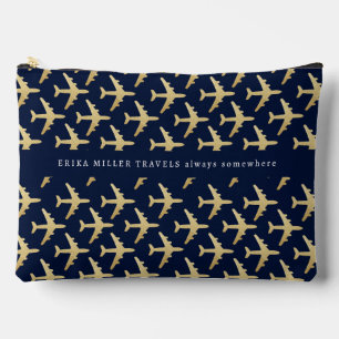 Name Faux Gold Airplanes Travel Accessory Pouch