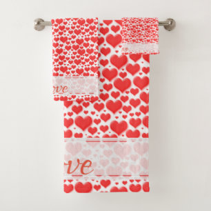 Name Floating Red Valentine's Day Hearts Pattern Bath Towel Set