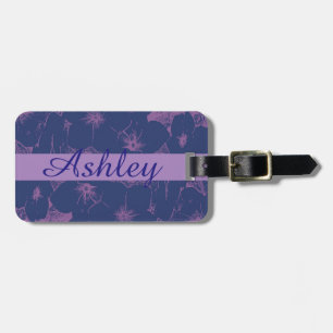 Name Floral Blue Mauve Motif Luggage Tag