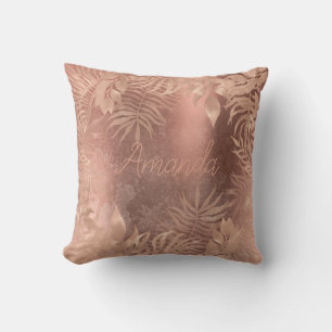 Name Floral Pink Rose Gold Tropical Copper Grungy Throw Pillow