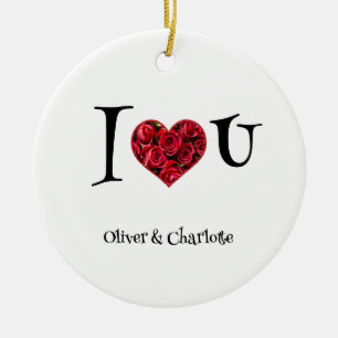 Name Floral Red Heart I Love You Valentines Day Ceramic Ornament