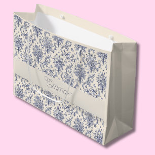 Name French Country Toile de Jouy Blue Pattern Large Gift Bag