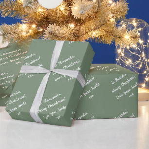 Name   From Santa   Sage Green Merry Christmas Wrapping Paper