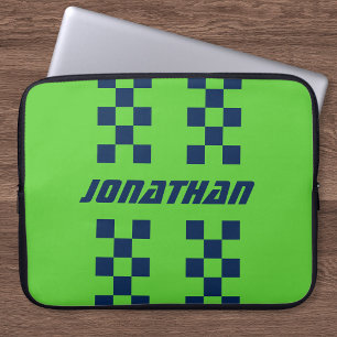 Name Fully Custom Colors Double Checkered Stripes Laptop Sleeve