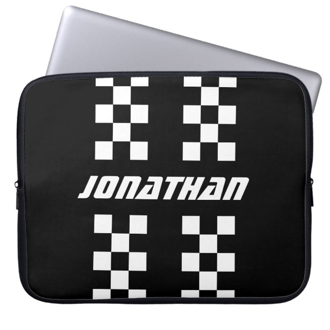 Name Fully Custom Colors Double Checkered Stripes Laptop Sleeve (Front)