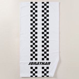Name Fully Custom Colours Double Chequered Stripes Beach Towel
