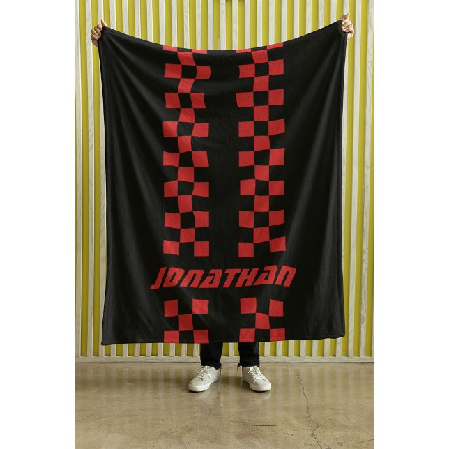Name Fully Custom Colours Double Chequered Stripes Fleece Blanket (Creator Uploaded)