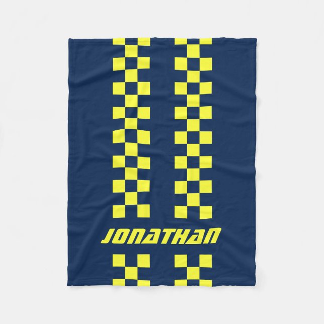 Name Fully Custom Colours Double Chequered Stripes Fleece Blanket (Front)