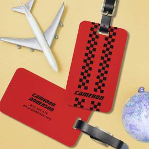 Name Fully Custom Colours Double Chequered Stripes Luggage Tag
