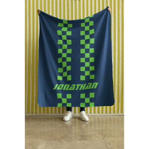 Name Fully Custom Colours Double Chequered Stripes Sherpa Blanket