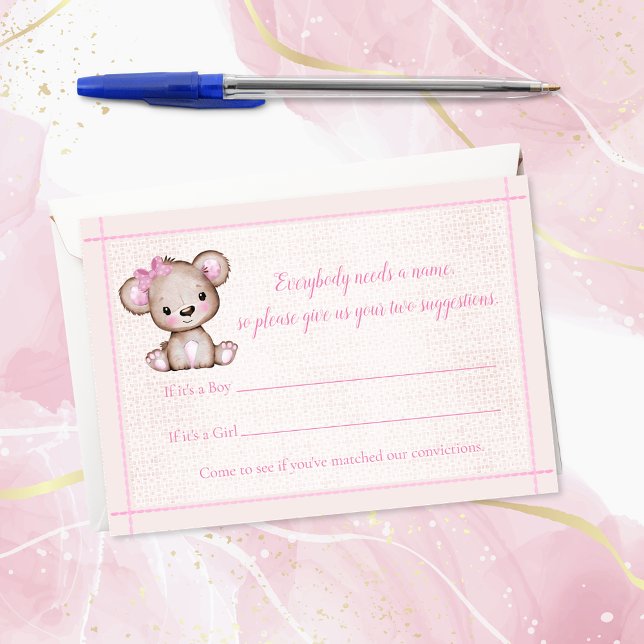 Name Game Cute Brown Bear Girl Baby Shower Game Enclosure Card (Creator Uploaded)