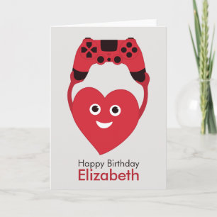 Name Geek Cute Heart With Gamepad Gamer Birthday Card