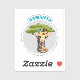 "Name" Giraffe in the Savanna Sticker Sheet