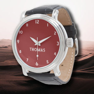 Name Girl Boy Women Men Brick Red Stylish Watch