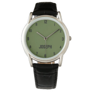 Name Girl Boy Women Men Olive Green Modern Watch