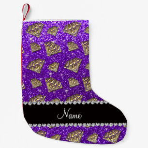 Name gold diamond indigo purple glitter small christmas stocking