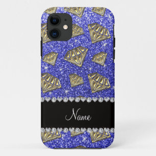 Name gold diamond neon blue glitter iPhone 11 case