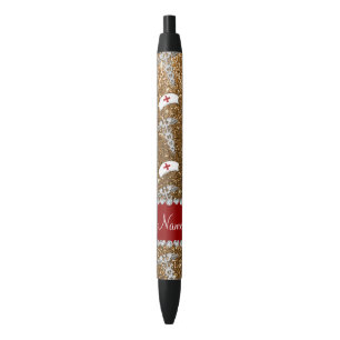 Name gold glitter nurse hats silver caduceus black ink pen