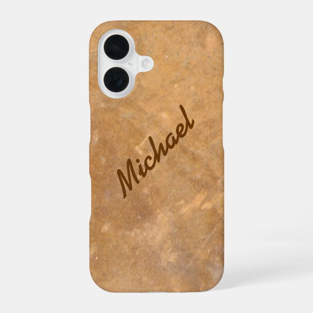 Name Gold Stone Look iPhone 16 Case (Back)