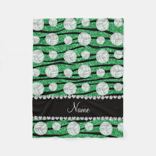 Name green glitter zebra stripes volleyballs fleece blanket