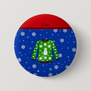 Name green ugly christmas sweater blue snowflakes 2 inch round button