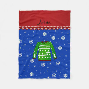 Name green ugly christmas sweater blue snowflakes fleece blanket