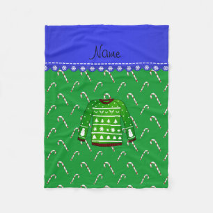 Name green ugly christmas sweater candy canes fleece blanket