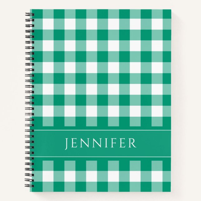 Name Green & White Gingham Chequered Pattern Noteb Notebook (Front)