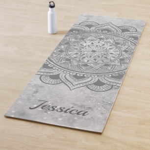 Name Grey Glitter Marble Mandala Om Exercise Yoga Mat