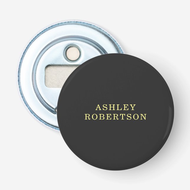 Name Grey Yellow Professional Stylish Minimalist Bottle Opener (Front)