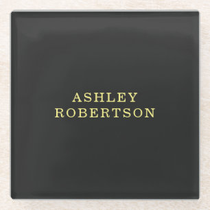 Name Grey Yellow Professional Stylish Minimalist Glass Coaster