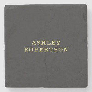 Name Grey Yellow Professional Stylish Minimalist Stone Coaster