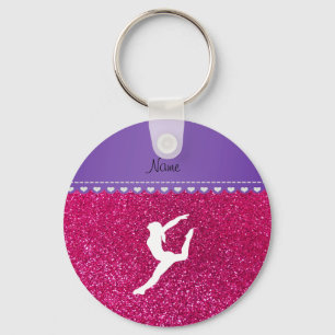 Name gymnast neon not pink glitter keychain