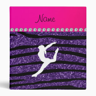 Name gymnast purple glitter zebra stripes binder