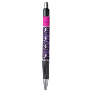 Name gymnast purple glitter zebra stripes pen