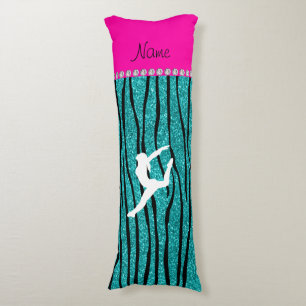 Name gymnast turquoise glitter zebra stripes body pillow