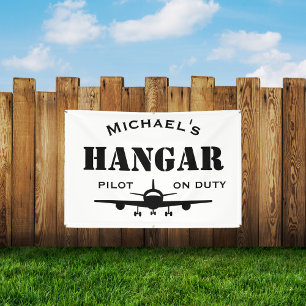 Name Hangar,Airplane,Pilot on Duty,Aviation Custom Banner