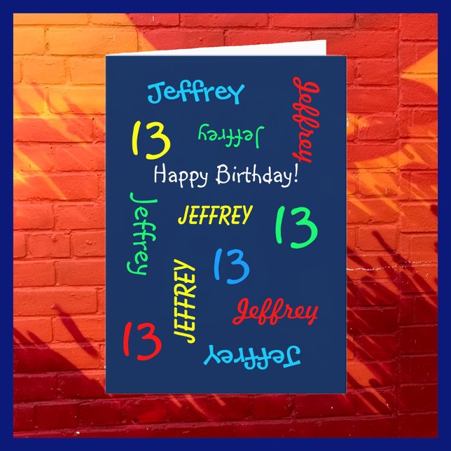 Name, Happy 13th Birthday, Blue, Teenager Greeting Card (Creator Uploaded)